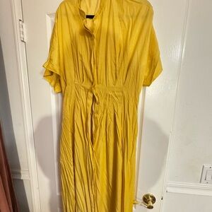 Yellow Button-Up Midi Dress